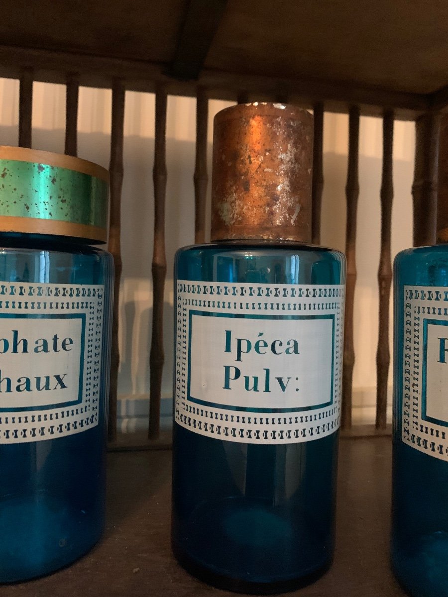 Flacon De Pharmacie En Verre Bleu , Vers 1900-photo-6