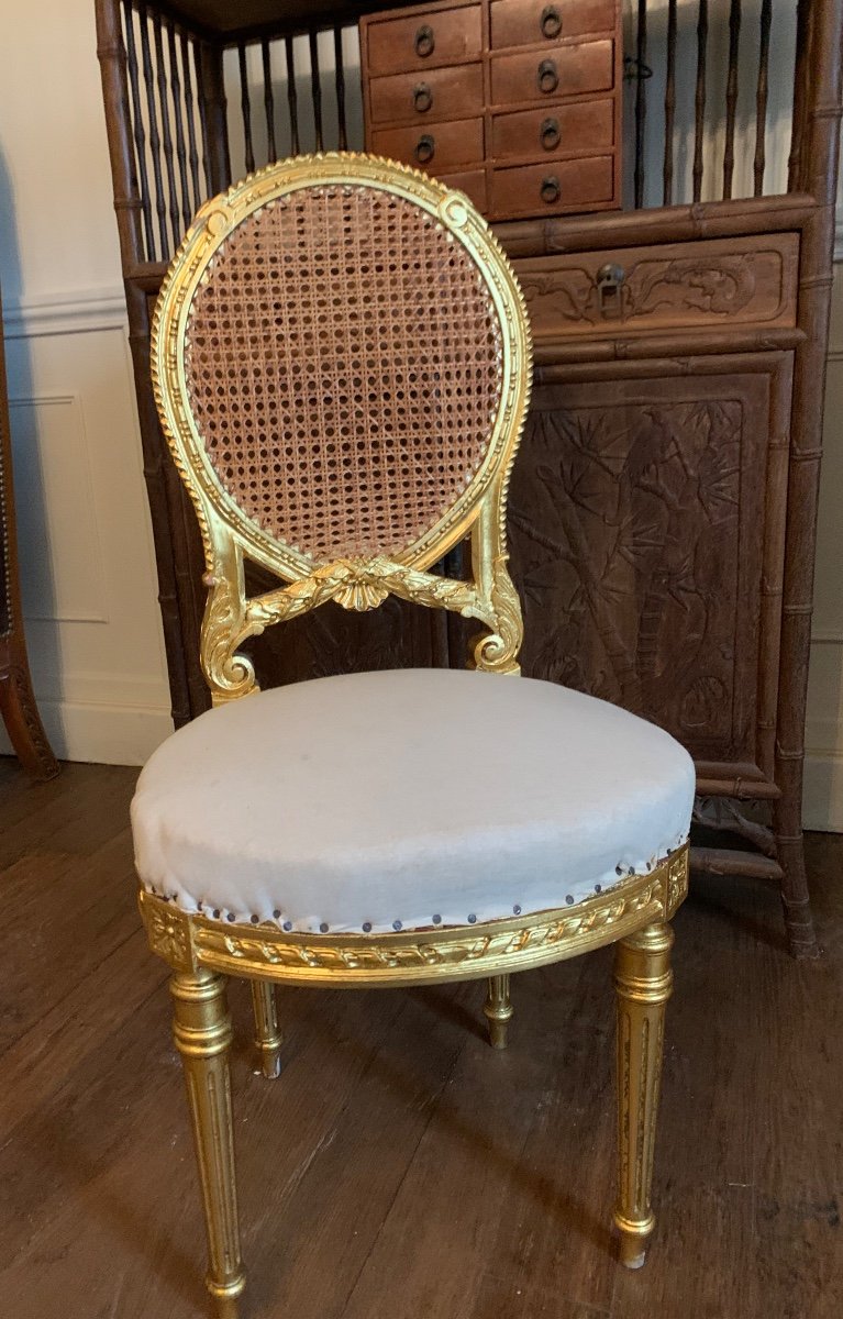 Golden Wood Chair With Cane Back-photo-2