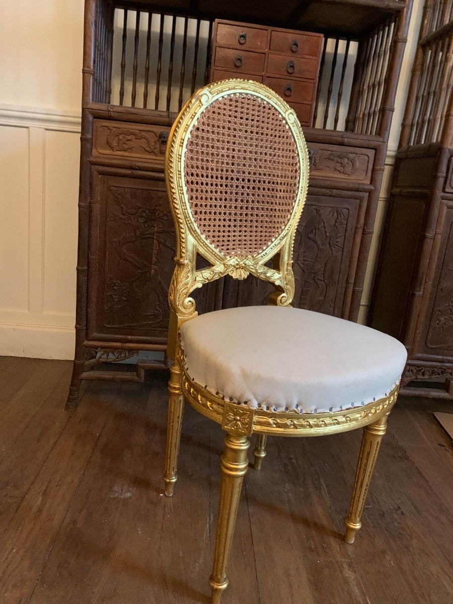 Golden Wood Chair With Cane Back-photo-3