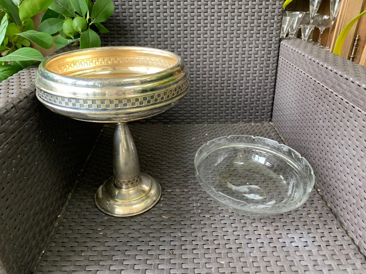 Art Deco Fruit Bowl In Silver Metal -photo-5