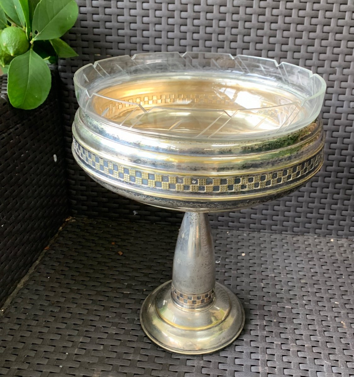 Art Deco Fruit Bowl In Silver Metal 