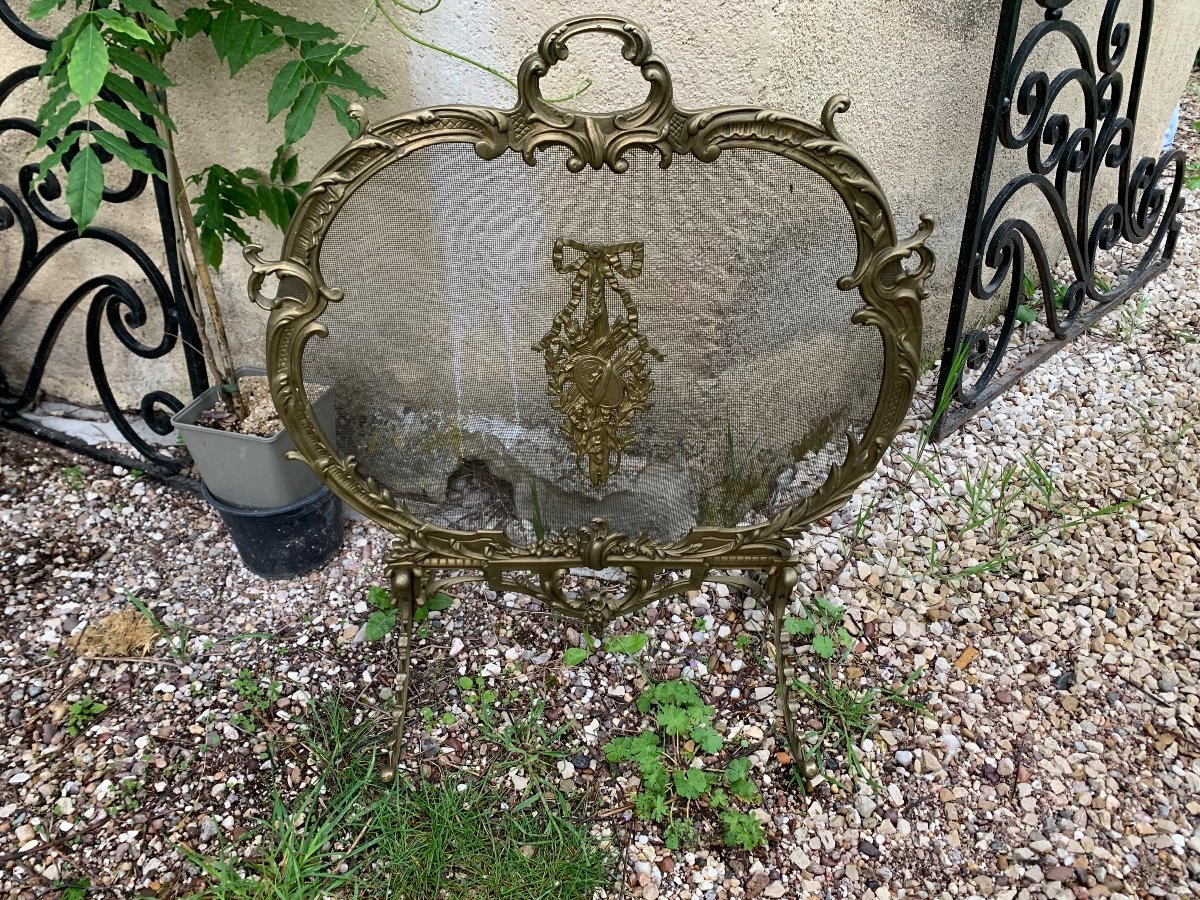 Firewall Fireplace Screen In Gilt Bronze From 19th Century-photo-4
