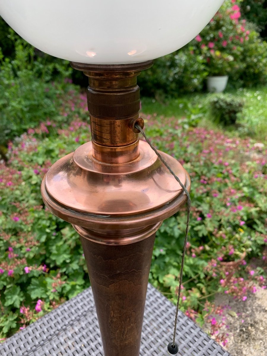 Mazda Lamp In Wood And Copper From Art Deco Period-photo-4