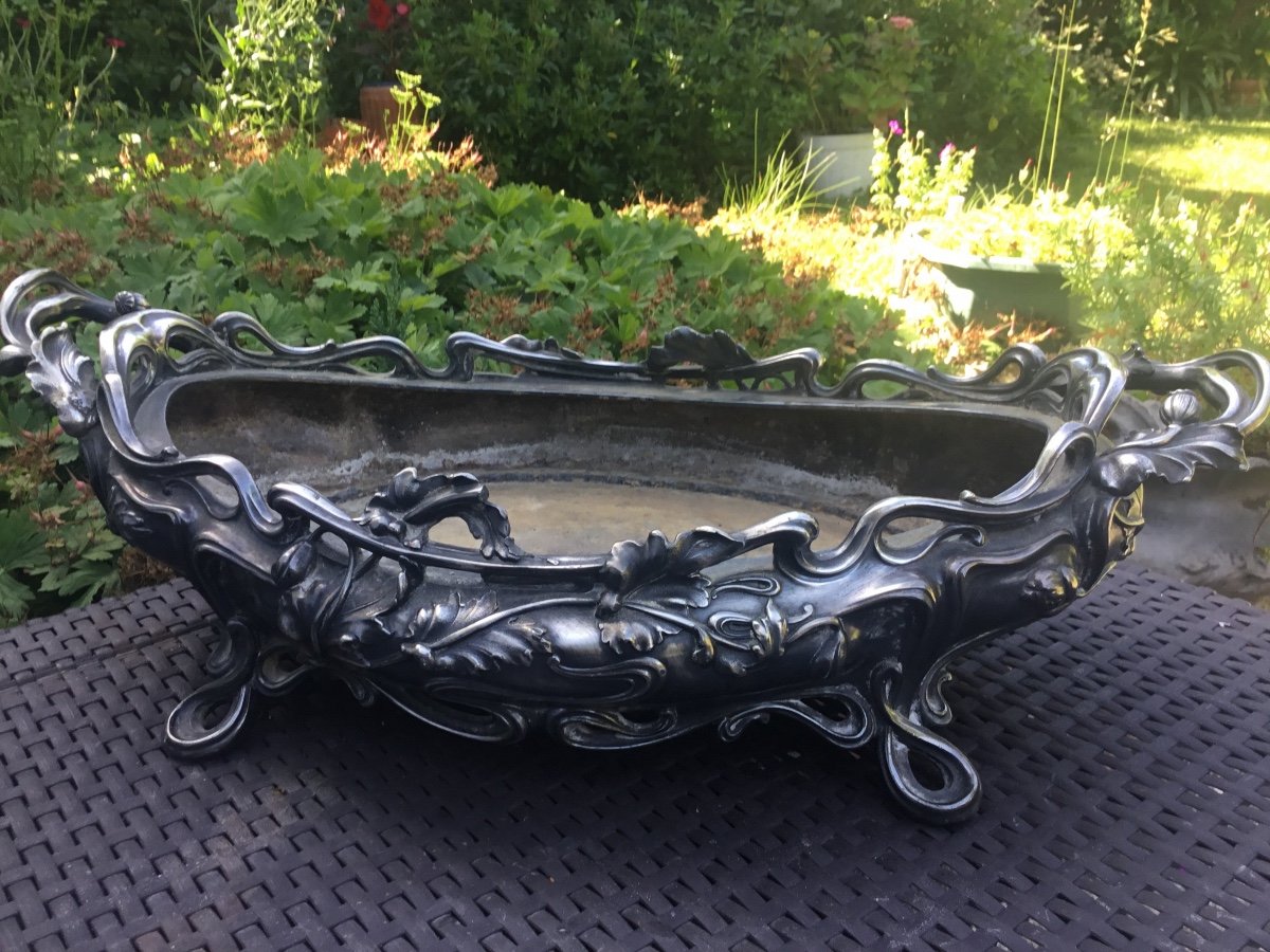 Planter By Victor Saglier In Art Nouveau Silver Bronze-photo-8