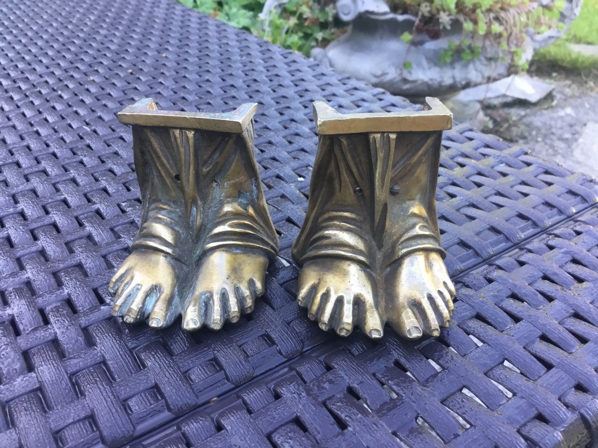 Bronzes D’ameublement, Paire De Pieds Aux Sandales -photo-3