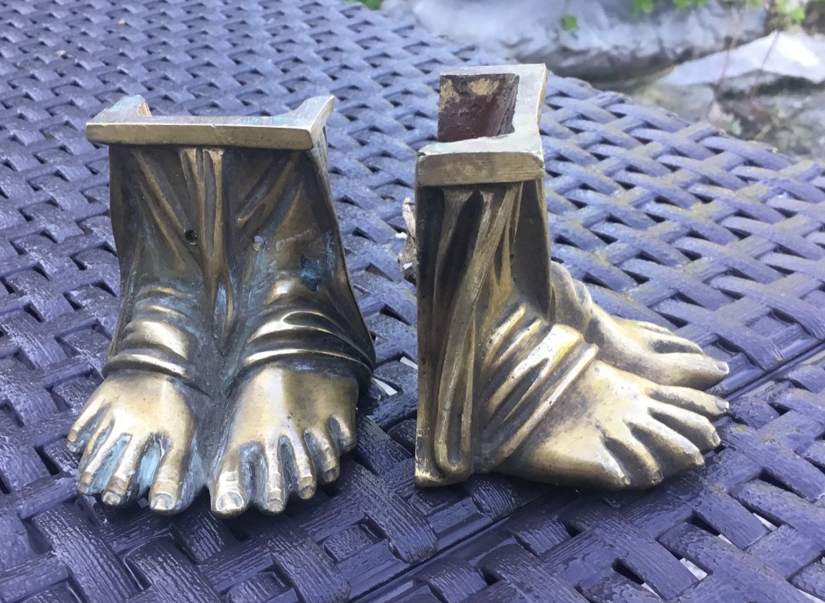 Bronzes D’ameublement, Paire De Pieds Aux Sandales -photo-4