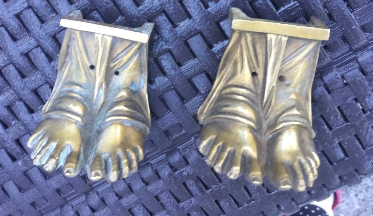 Bronzes D’ameublement, Paire De Pieds Aux Sandales -photo-4