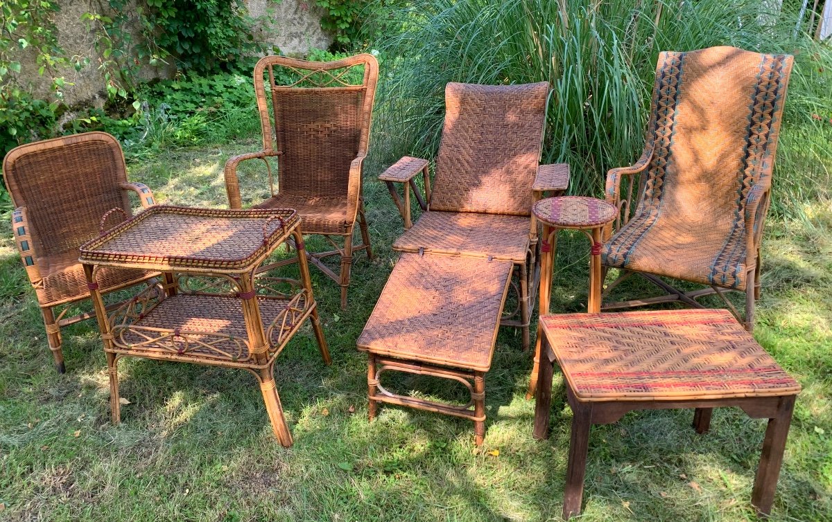 Different Pieces Rattan Garden Furniture, Circa 1900