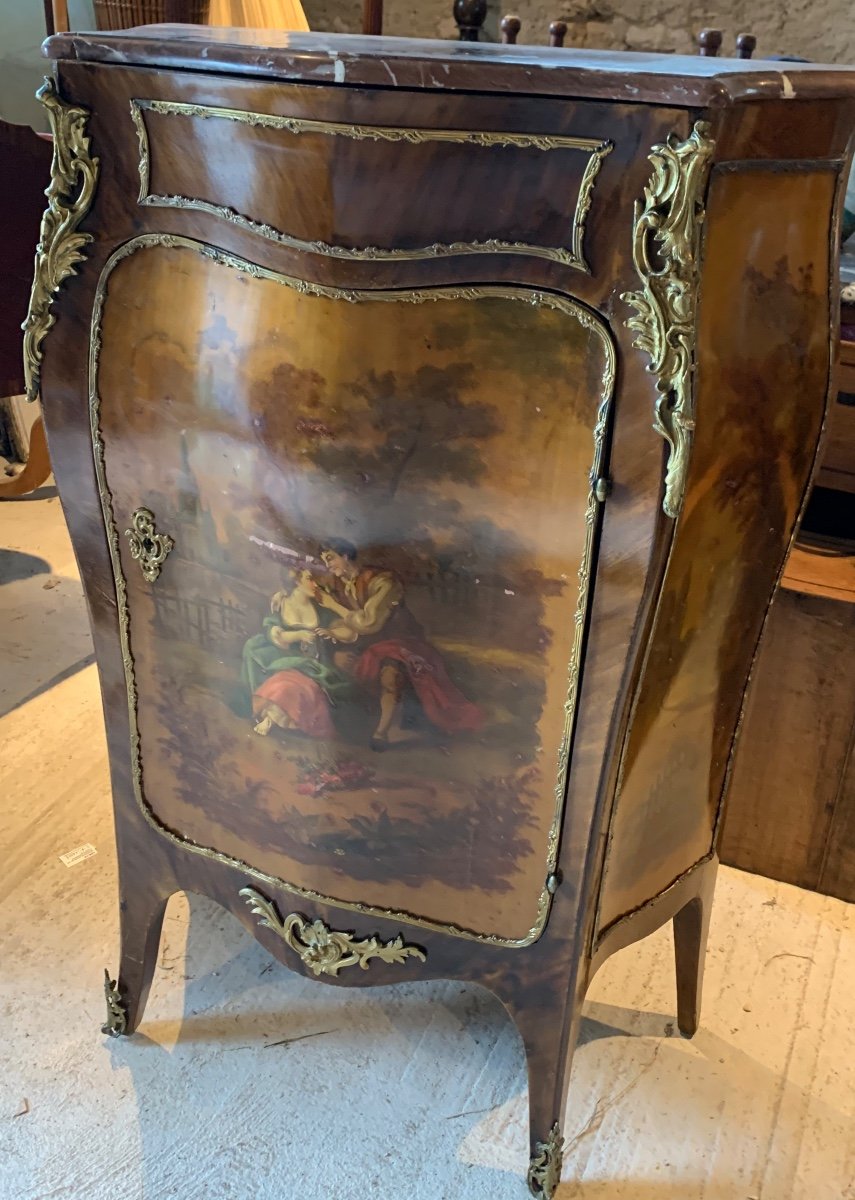 Louis XV Style Sideboard In Marquetry, Bronze And Martin Varnish-photo-4