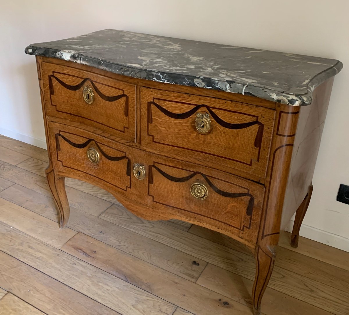 Commode En Bois Naturel Et Rubans De Palissandre , XVIIIème -photo-2