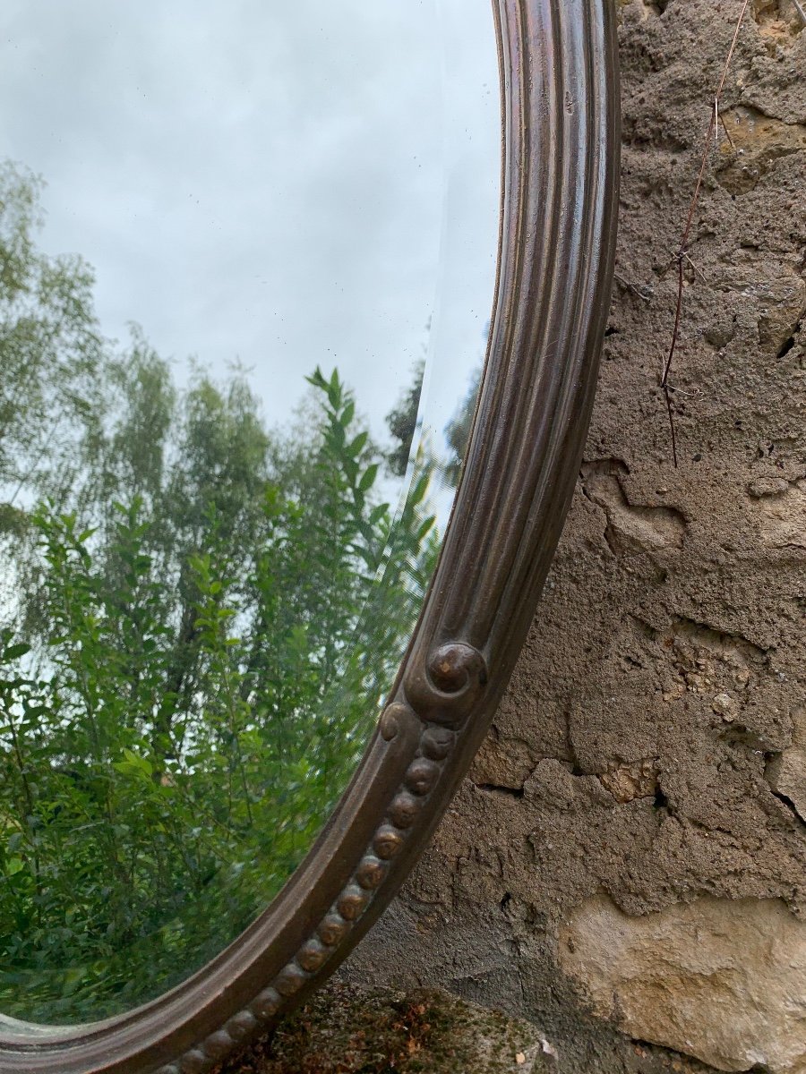 Art Deco Period Oval Mirror In Gilded Metal Art-deco Attr Süe Et Mare-photo-3