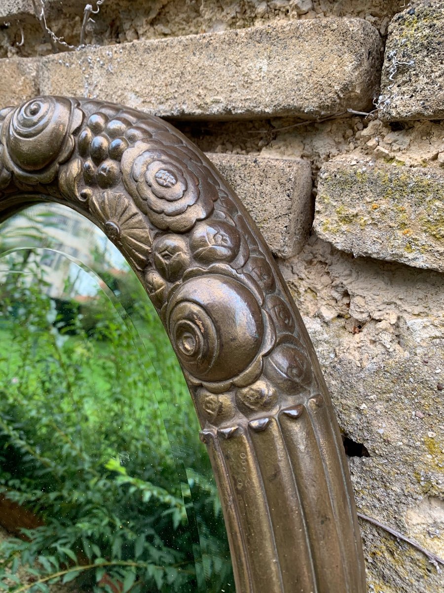 Art Deco Period Oval Mirror In Gilded Metal Art-deco Attr Süe Et Mare-photo-7