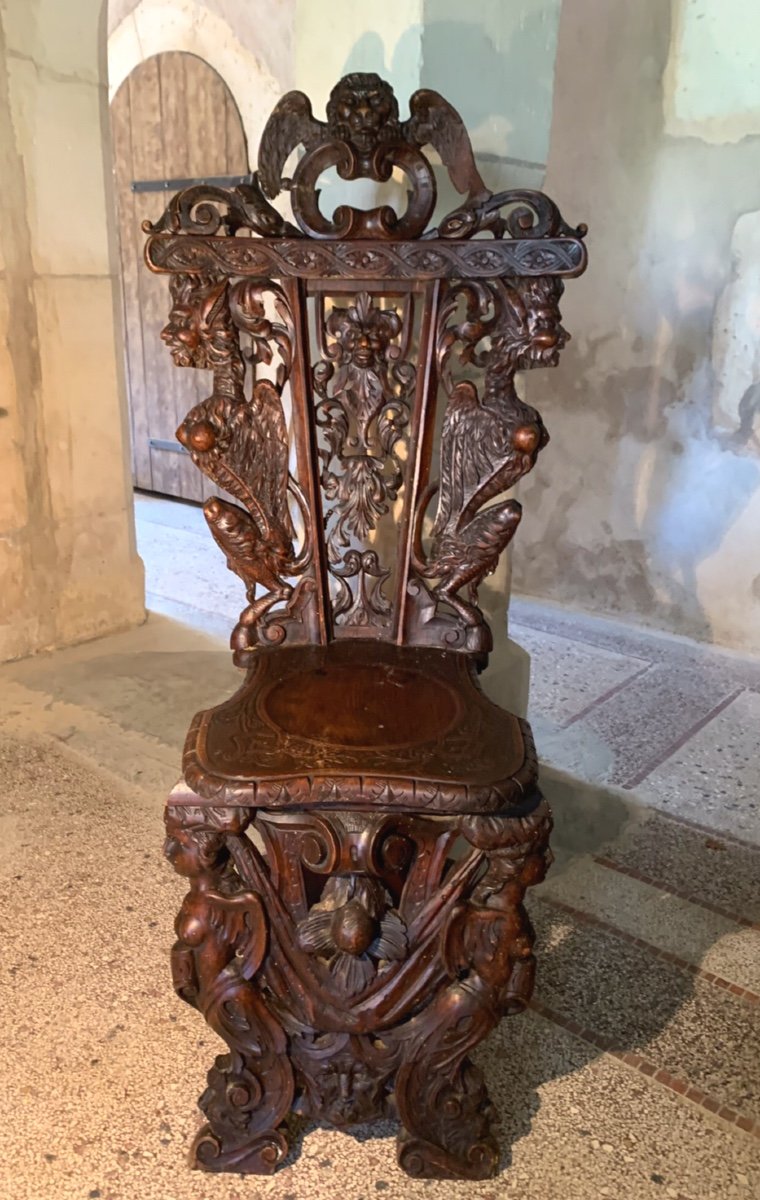 Imposing Chair Carved With Grotesques, 19th Century 