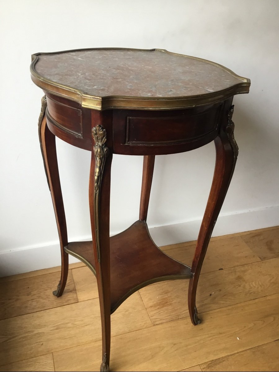 Scalloped Pedestal Table, Bronzes And Pink Marble -photo-3