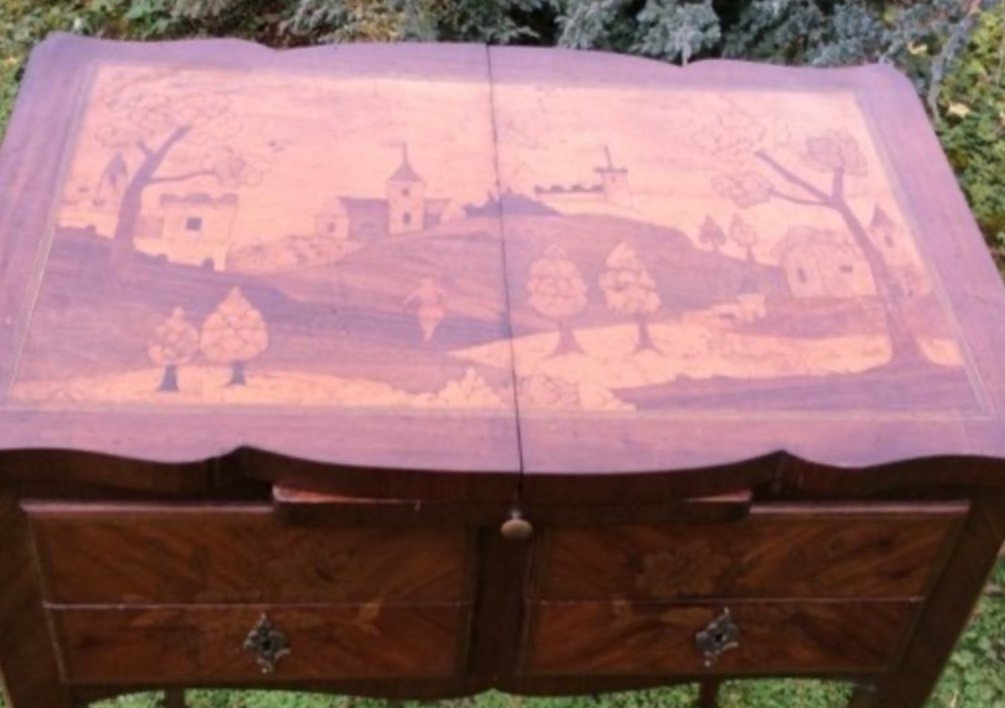Marquetry Dressing Table Depicting A 19th Century Landscape.-photo-2