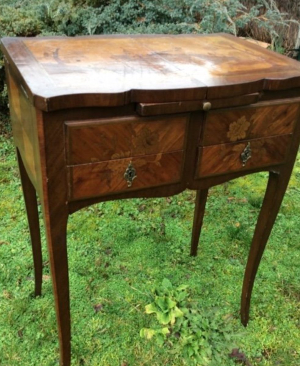 Marquetry Dressing Table Depicting A 19th Century Landscape.-photo-4