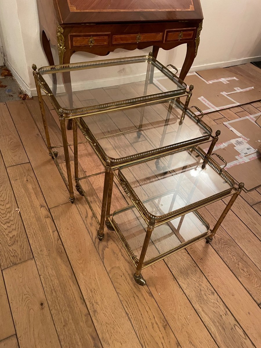 Set Of Nesting Sideboards In Gilded Brass-photo-2