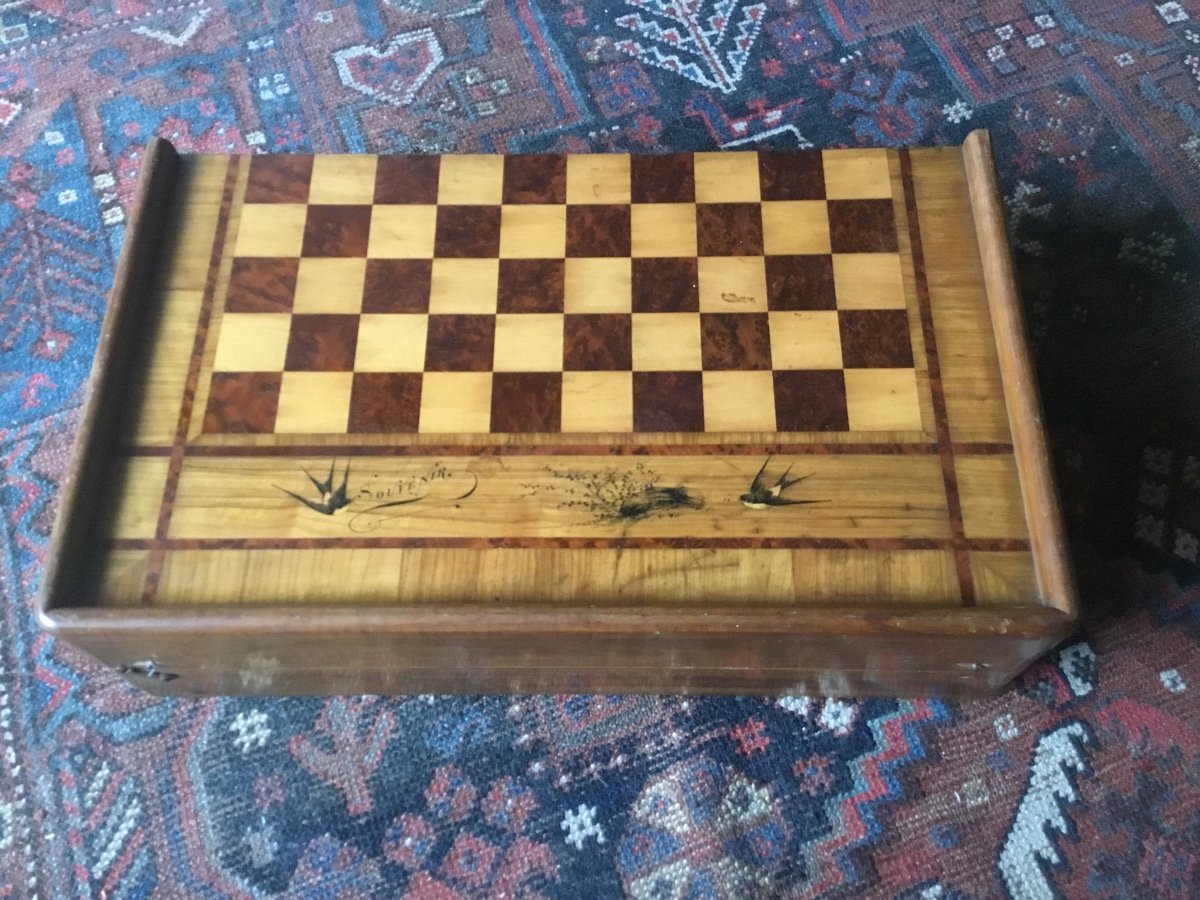 Coffret De Jeux De dames  Marqueté-photo-2