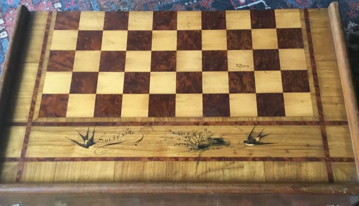 Coffret De Jeux De dames  Marqueté-photo-3
