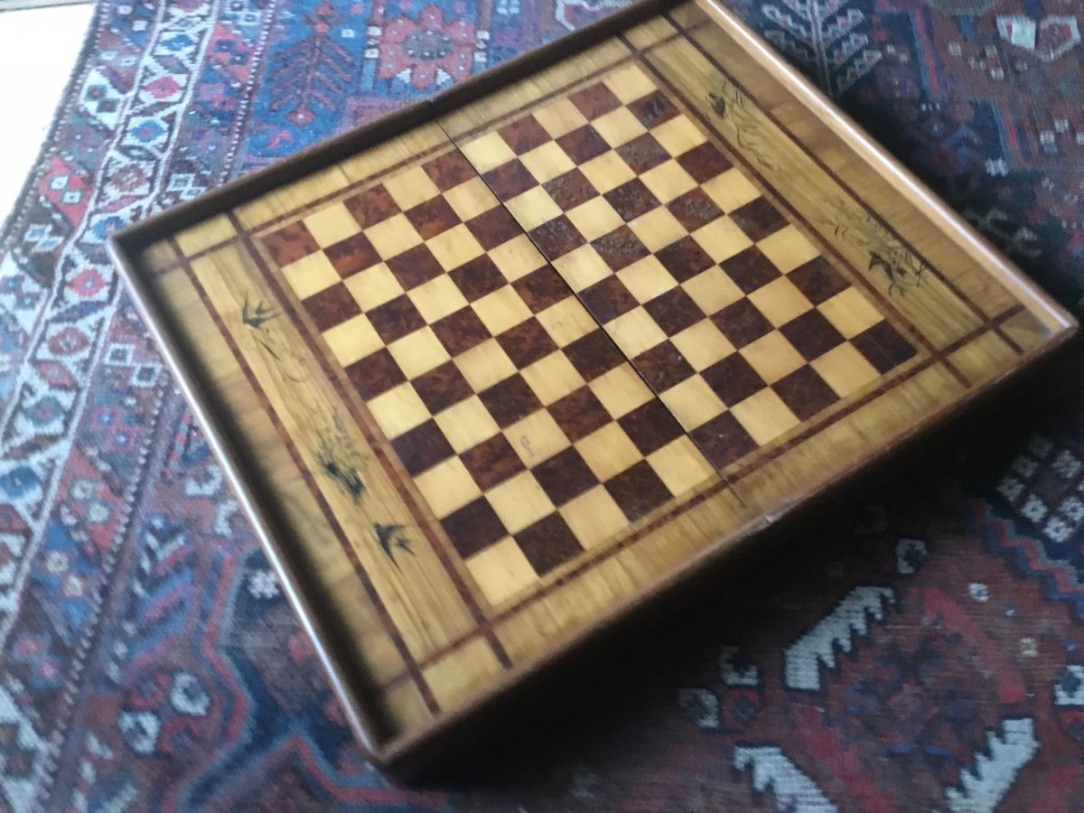 Coffret De Jeux De dames  Marqueté-photo-2