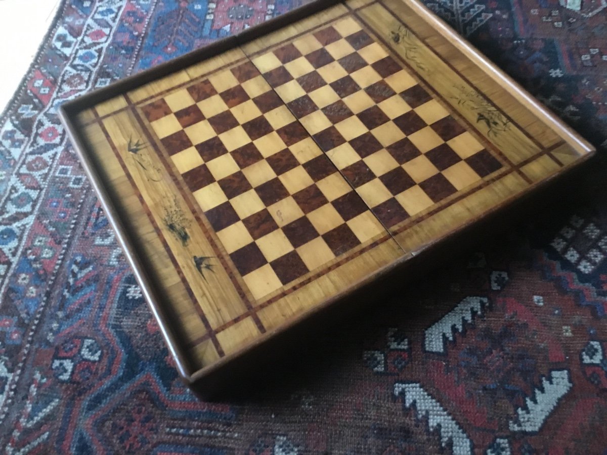 Coffret De Jeux De dames  Marqueté-photo-3