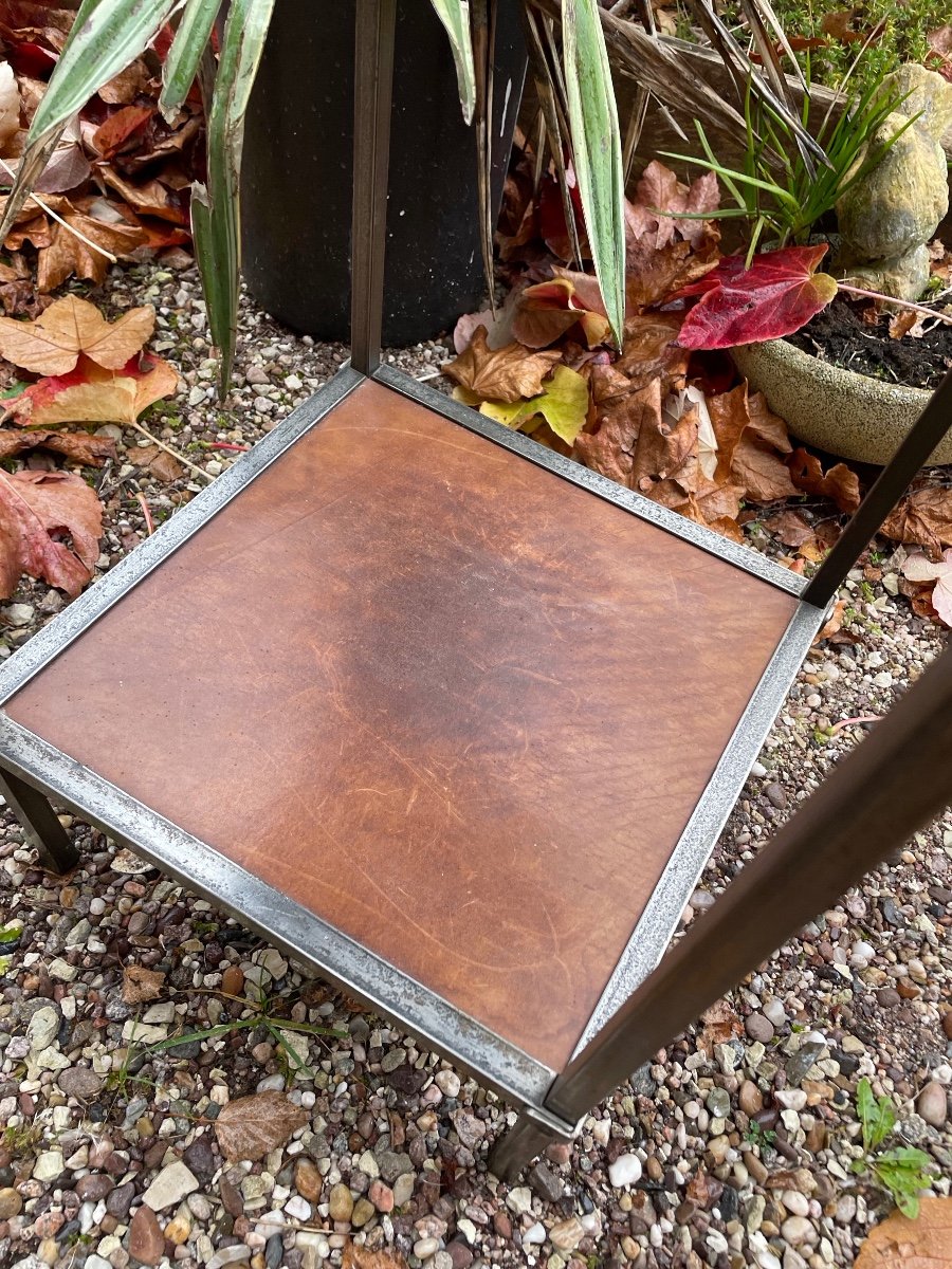  Brushed Steel And Leather Side Table -photo-8