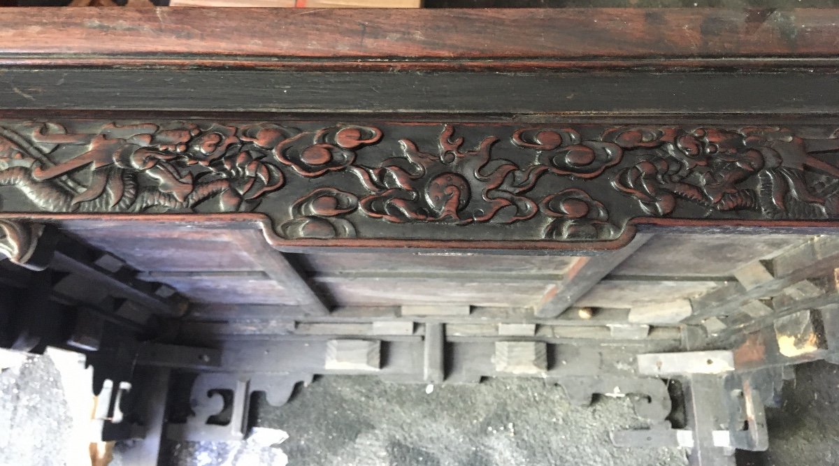 Coffee Table In Carved Exotic Wood, China, 19th Century -photo-8
