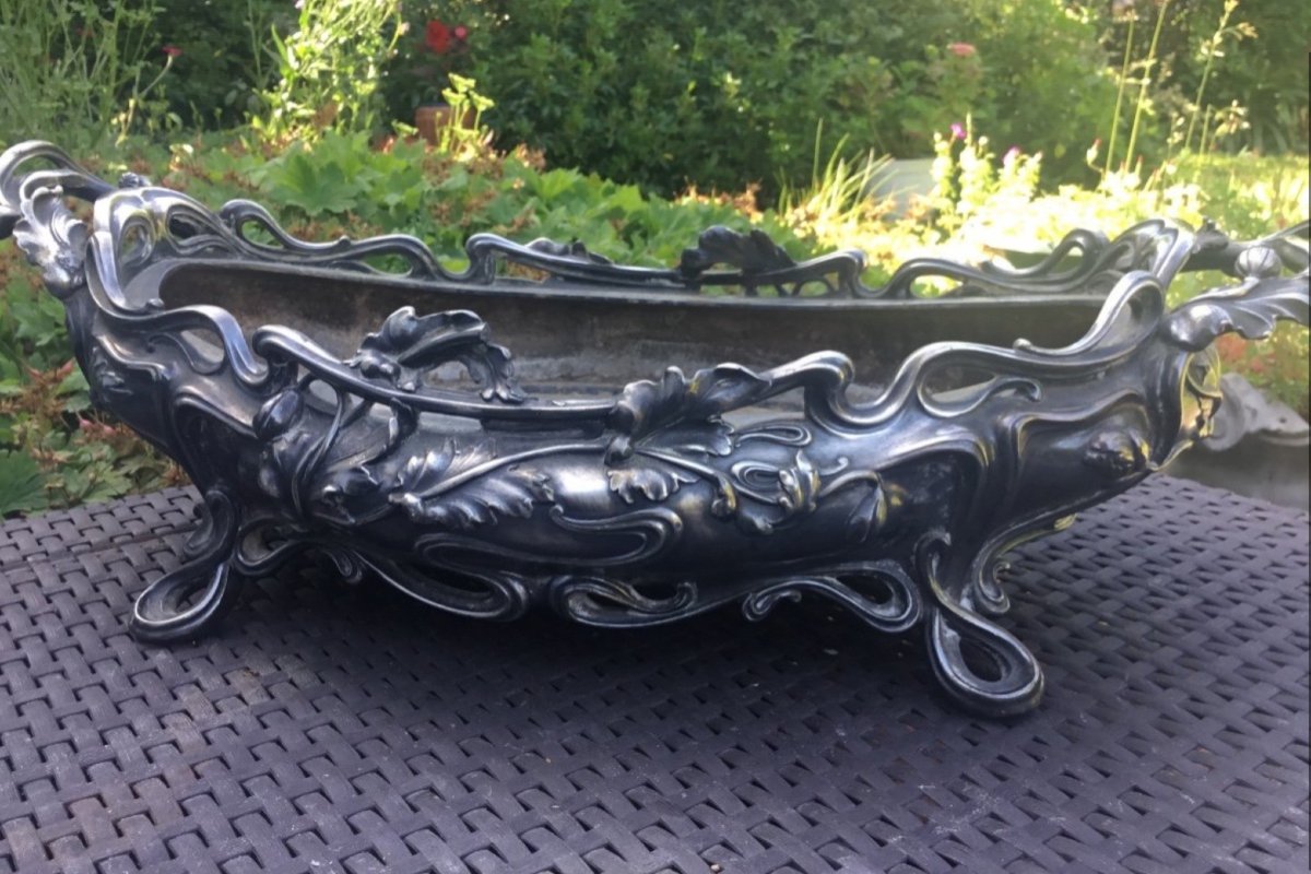 Jardinière Par Victor Saglier En Bronze  Art Nouveau 55 Cm-photo-4