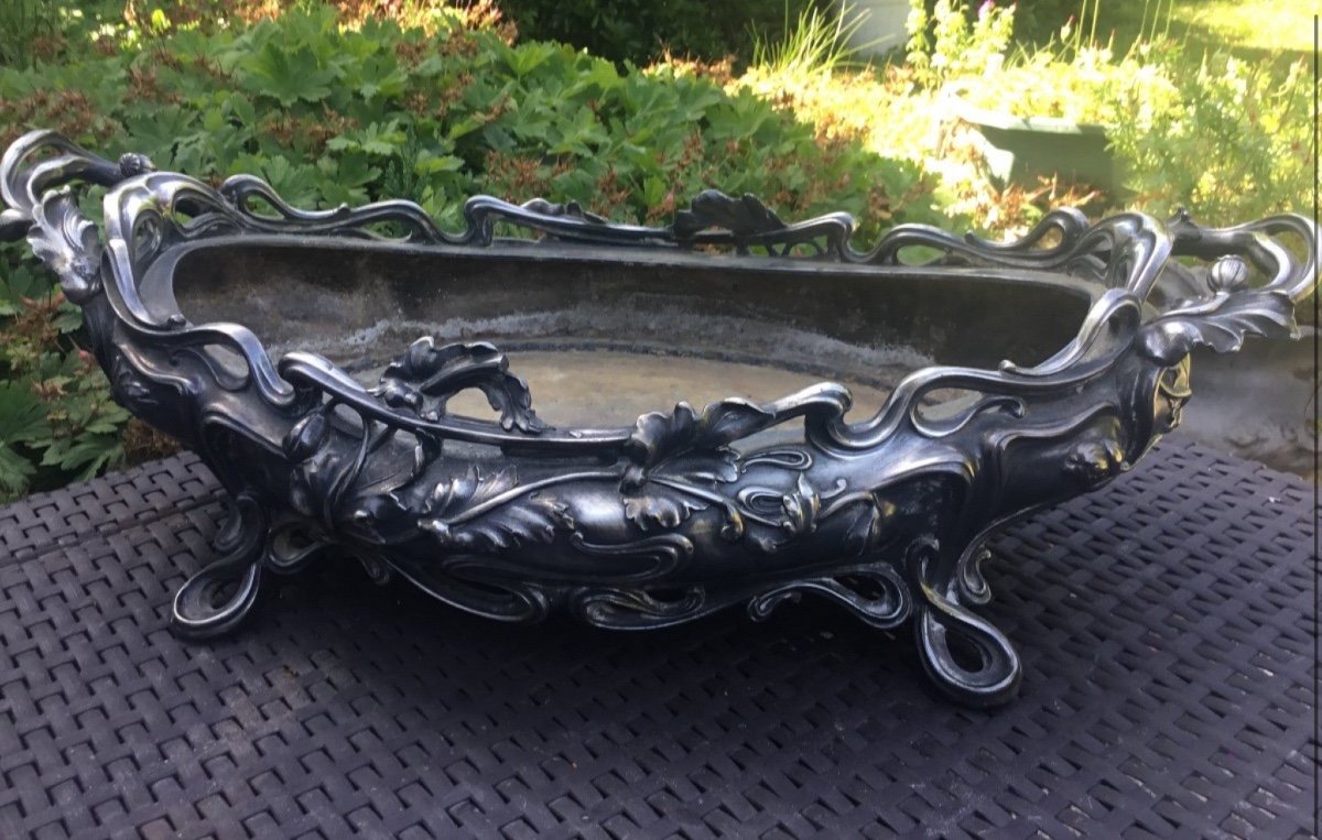 Jardinière Par Victor Saglier En Bronze  Art Nouveau 55 Cm-photo-5