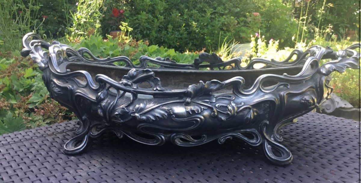 Jardinière Par Victor Saglier En Bronze  Art Nouveau 55 Cm-photo-6