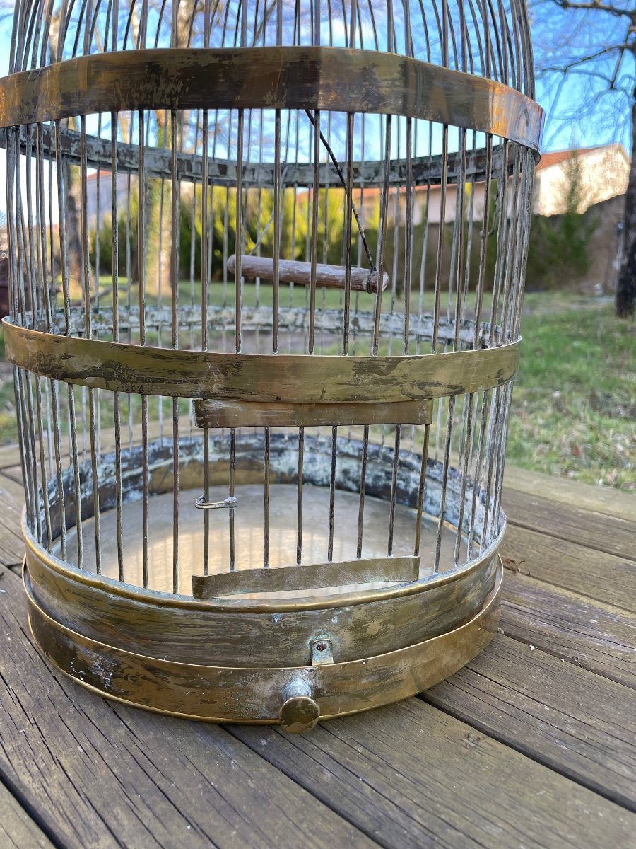 Cage  A Oiseaux En Laiton Doré , Vers 1900-photo-3