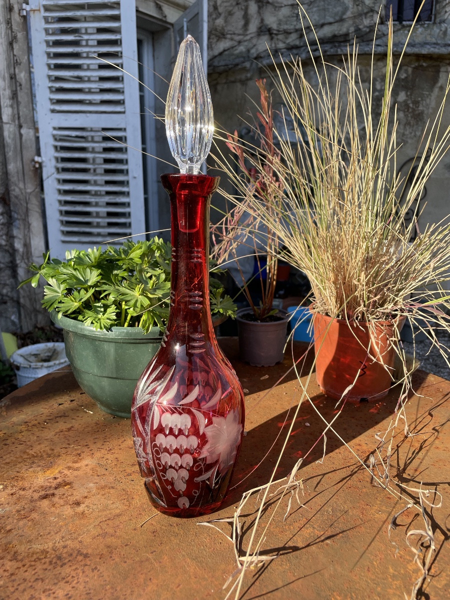 Saint Louis Red Lined Crystal Decanter-photo-2