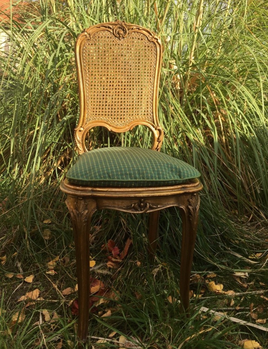 Small Caned Chair In Gilded Wood, 19th Century-photo-3