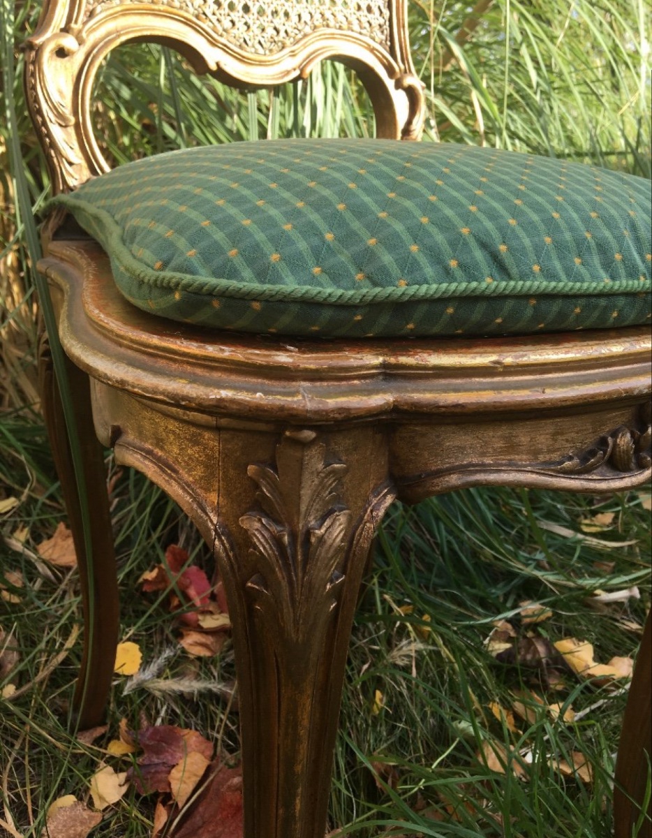Small Caned Chair In Gilded Wood, 19th Century-photo-1