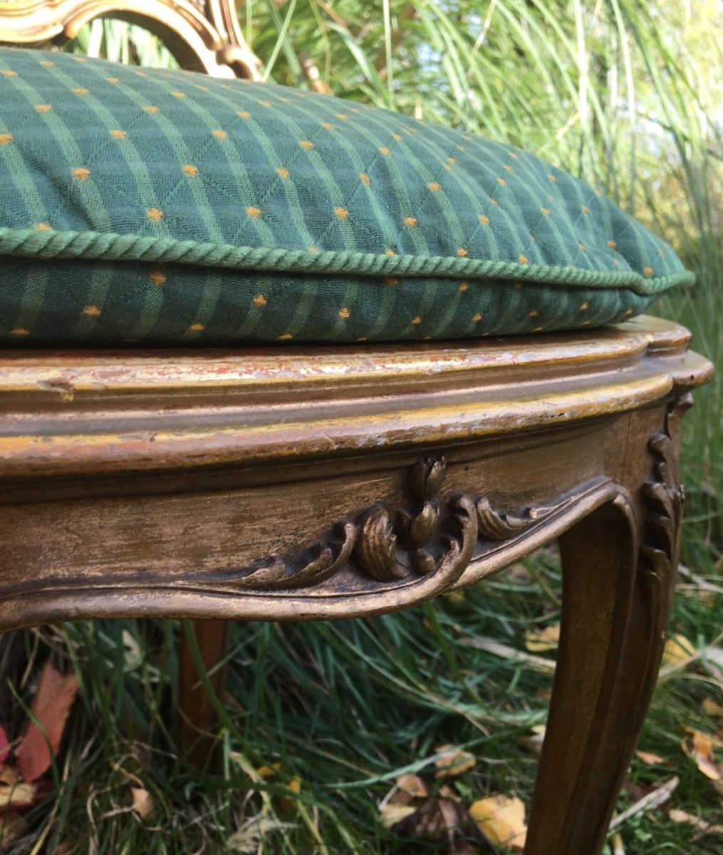 Small Caned Chair In Gilded Wood, 19th Century-photo-2