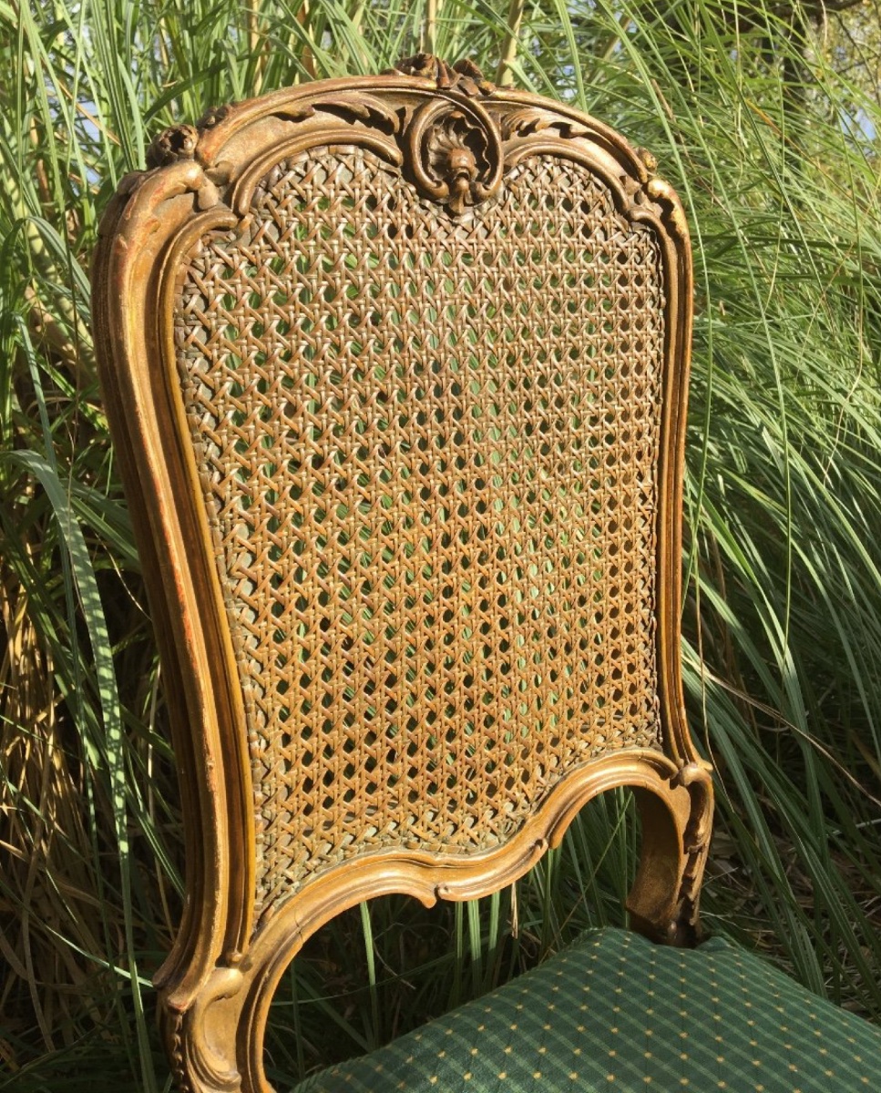 Small Caned Chair In Gilded Wood, 19th Century-photo-3