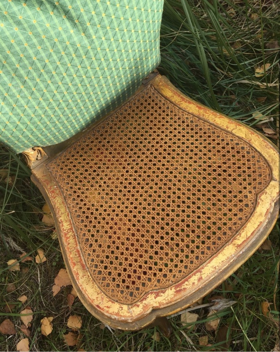 Small Caned Chair In Gilded Wood, 19th Century-photo-5