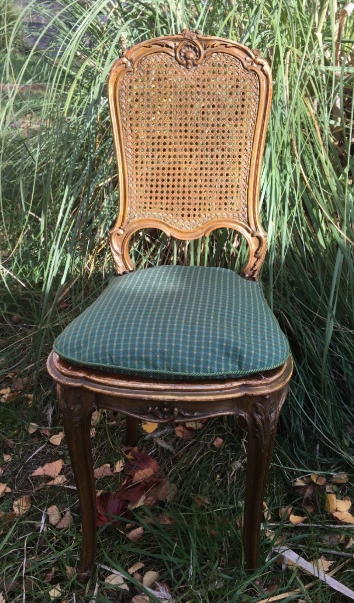 Small Caned Chair In Gilded Wood, 19th Century