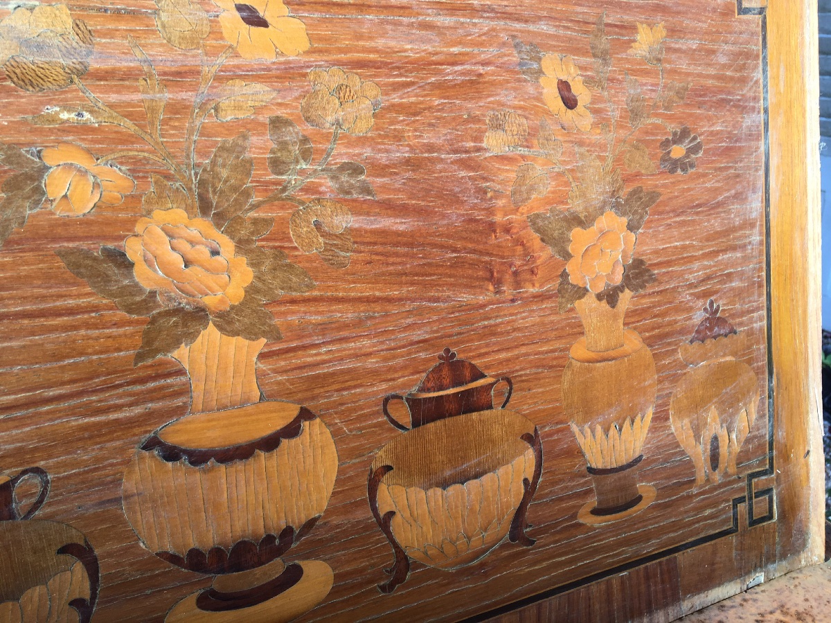 Panel With Inlaid Decoration Of Flower Vases -photo-2