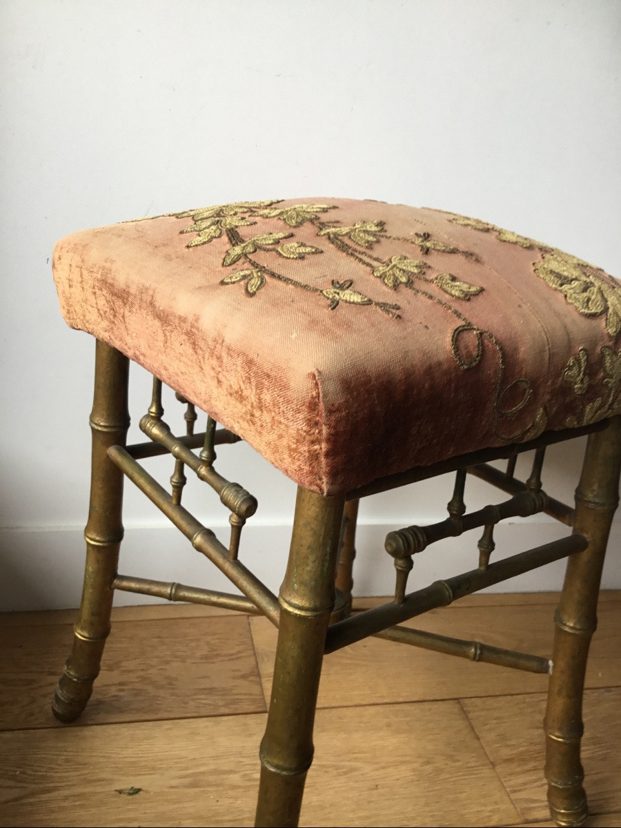 Tabouret Pouf En Bois Doré à L’imitation Du Bambou. Circa 1880-photo-3