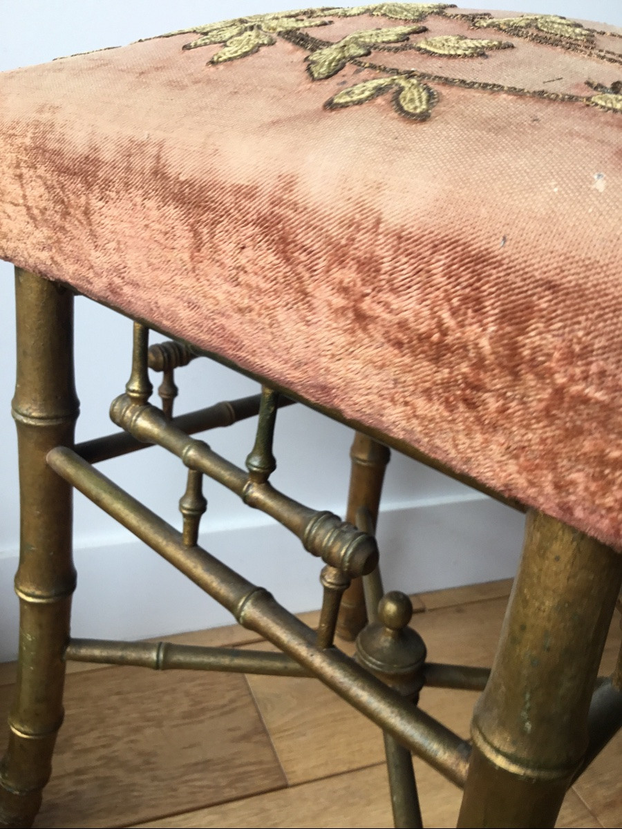 Tabouret Pouf En Bois Doré à L’imitation Du Bambou. Circa 1880-photo-4