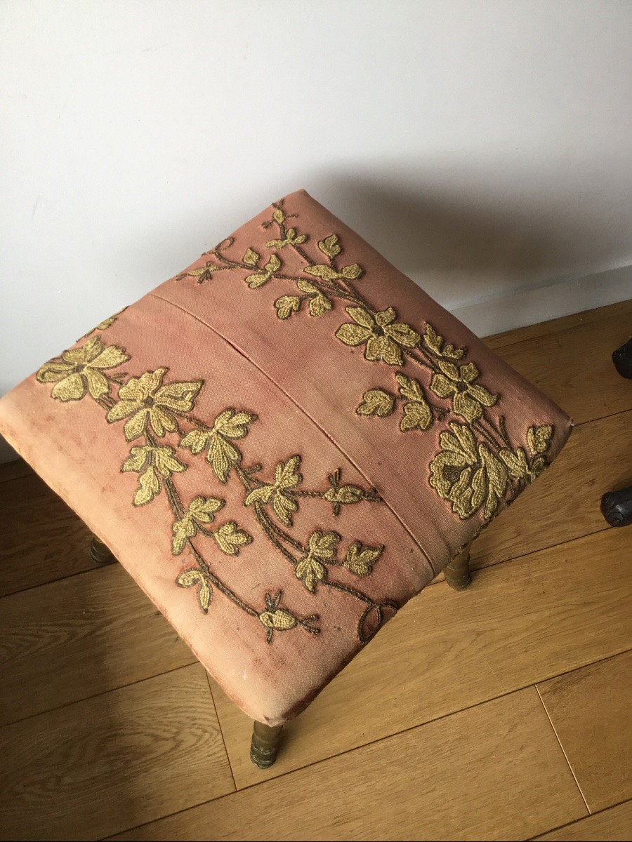 Tabouret Pouf En Bois Doré à L’imitation Du Bambou. Circa 1880-photo-6