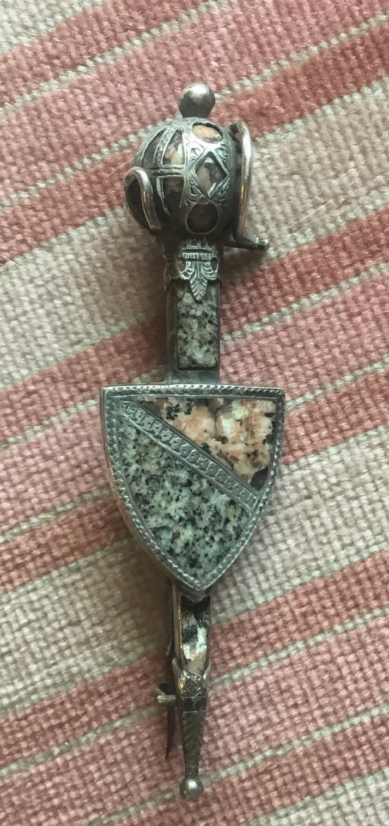 épingle De Kilt En Argent Et Pierre Dure, écosse, XIXème -photo-2