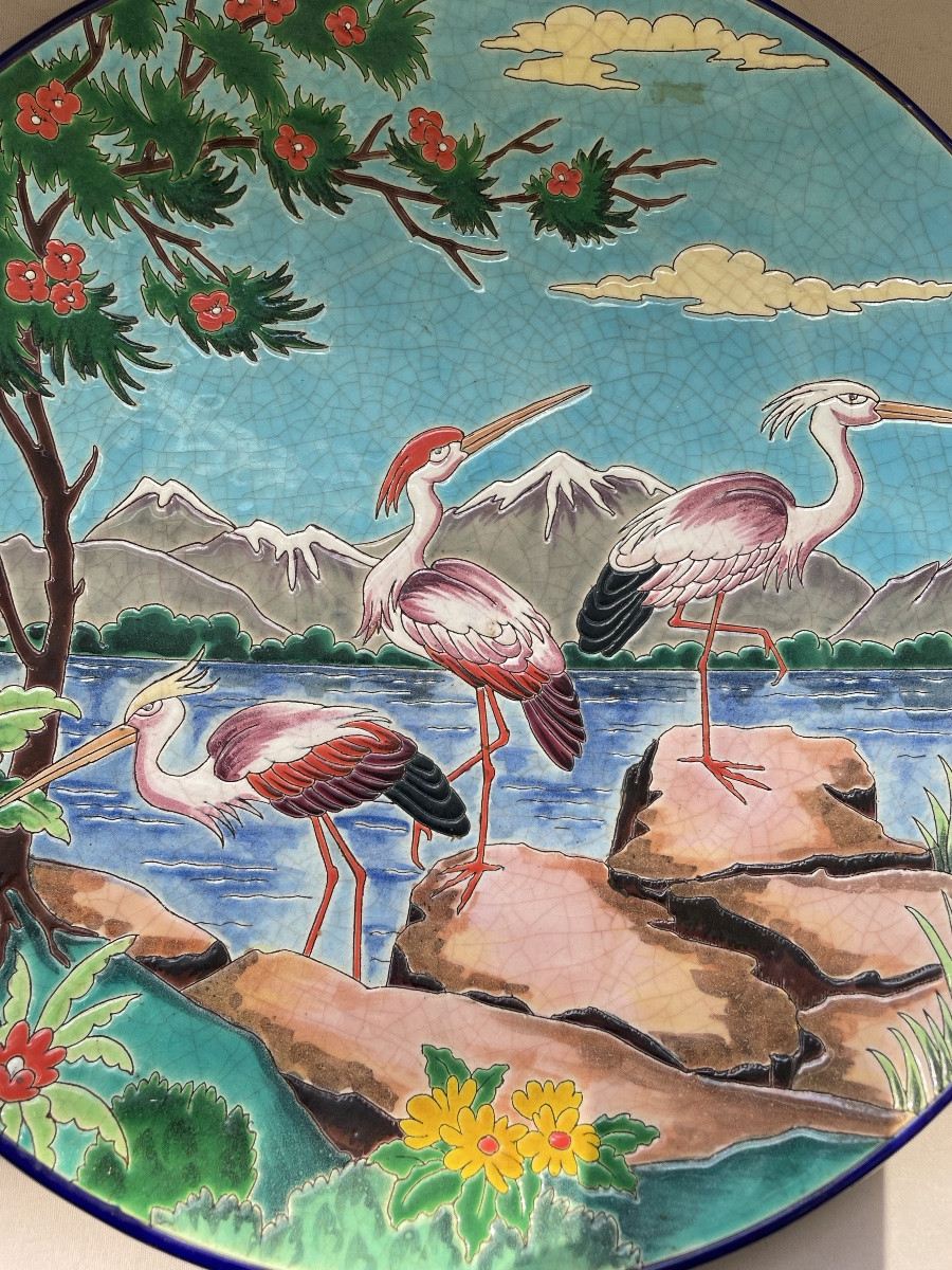 Longwy Dish With Egrets By Chevallier -photo-4