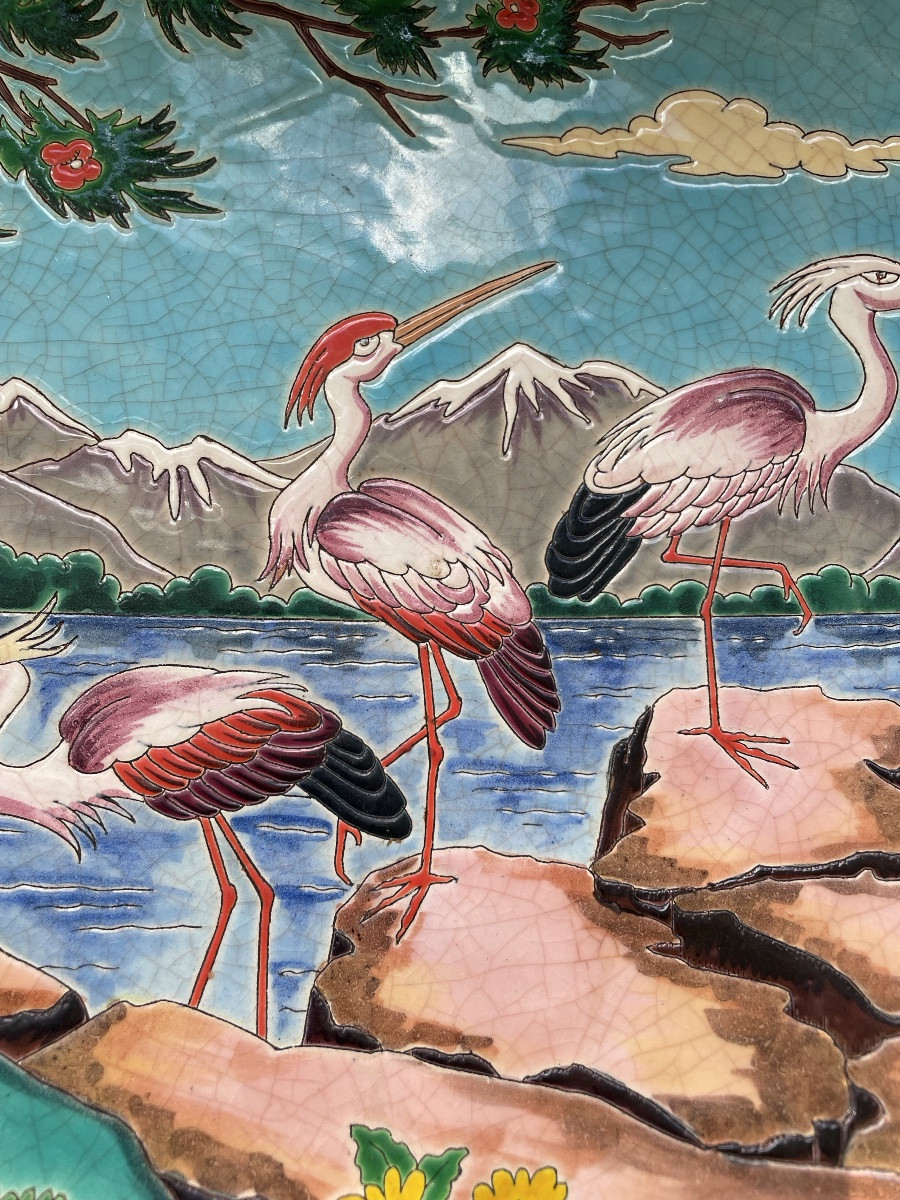 Longwy Dish With Egrets By Chevallier -photo-1