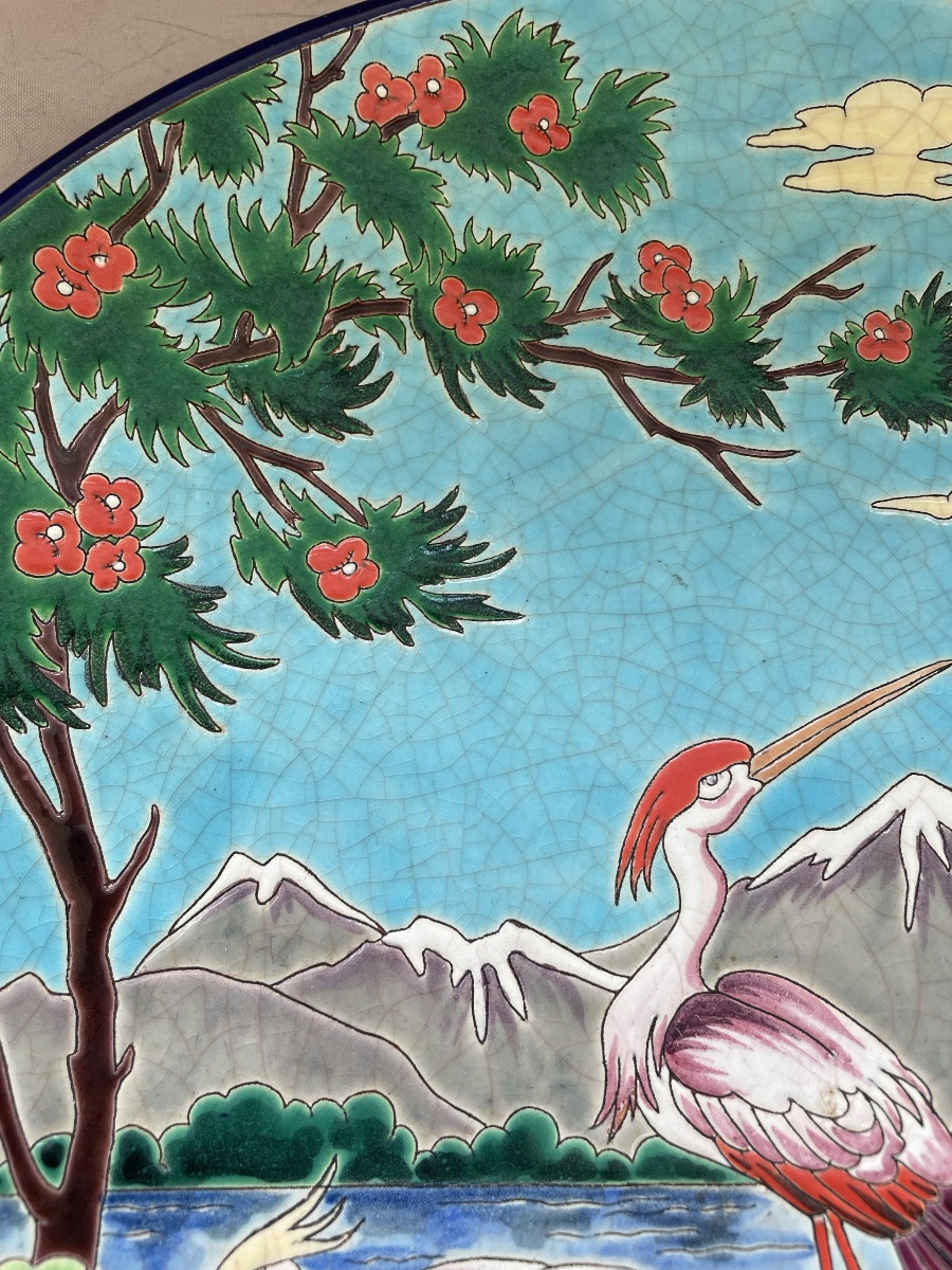Longwy Dish With Egrets By Chevallier -photo-4