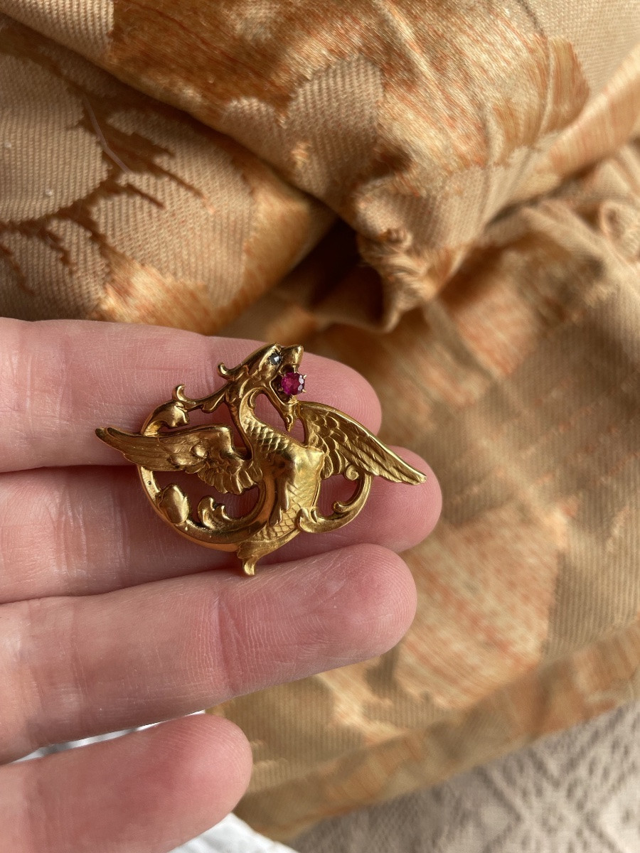 Art Nouveau Broche En Or Au Dragon -photo-3