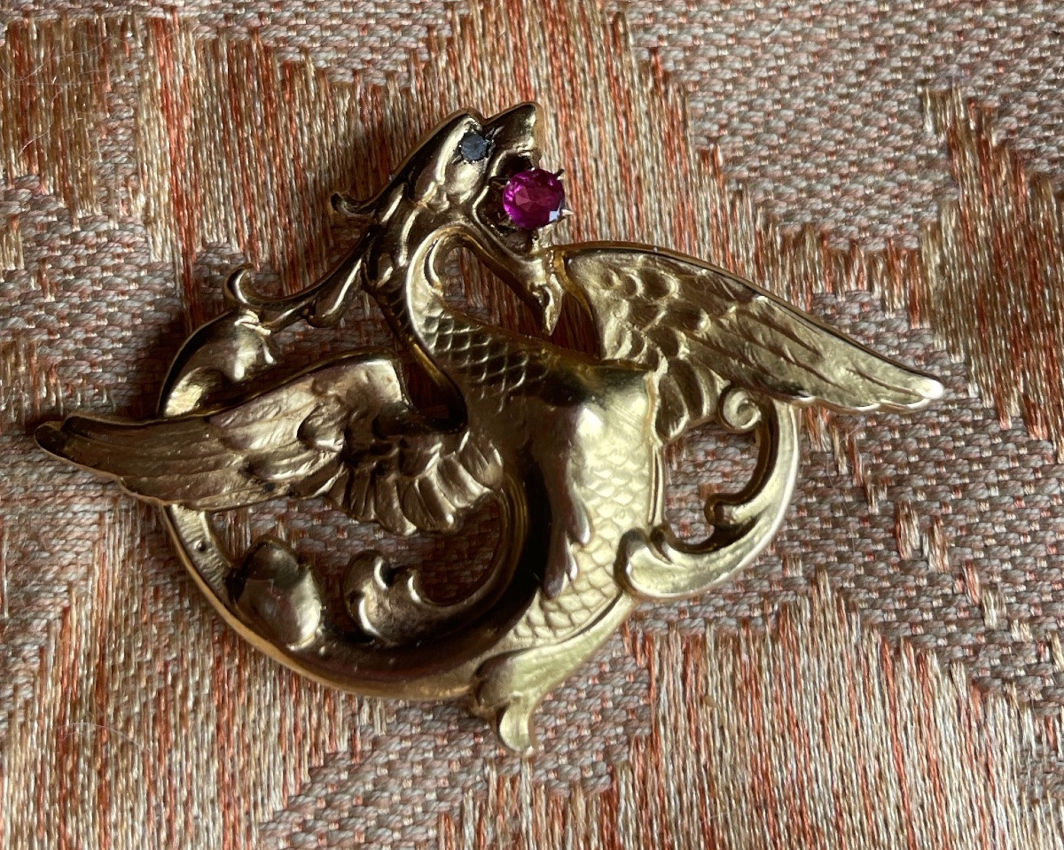 Art Nouveau Broche En Or Au Dragon -photo-4