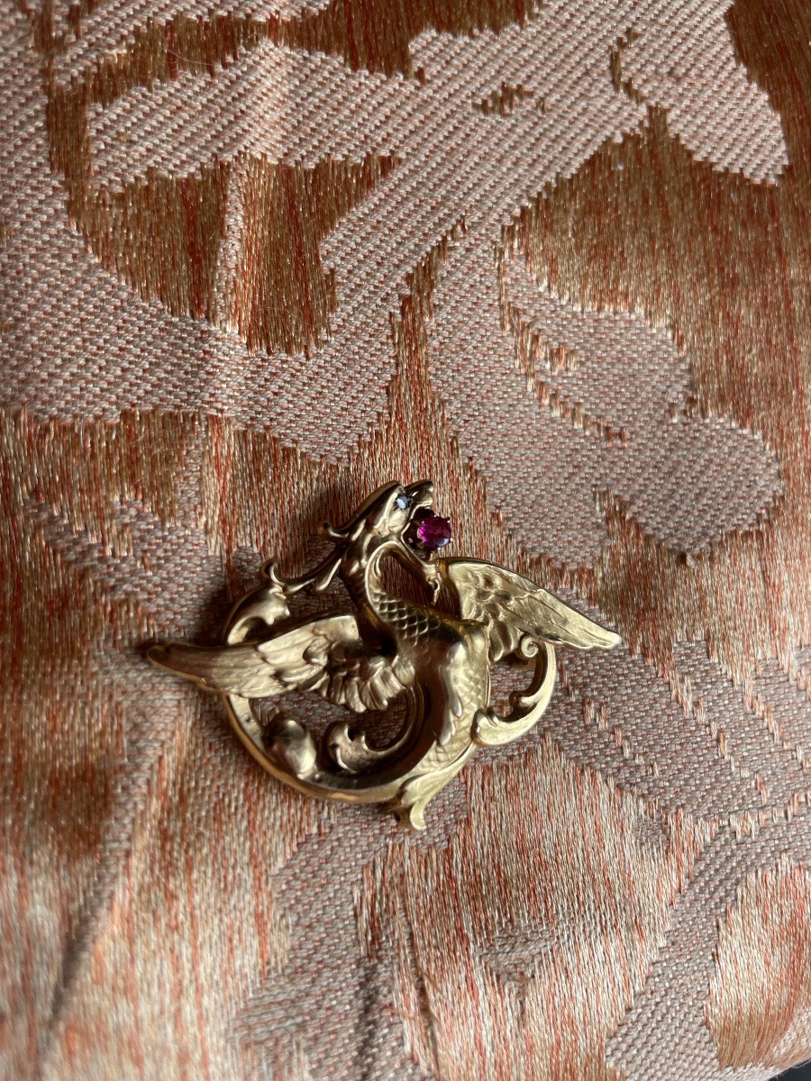Art Nouveau Broche En Or Au Dragon -photo-1