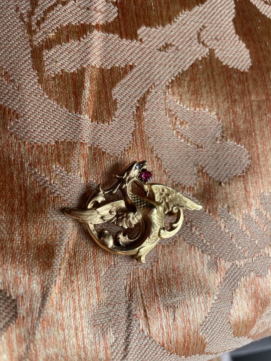 Art Nouveau Broche En Or Au Dragon -photo-2